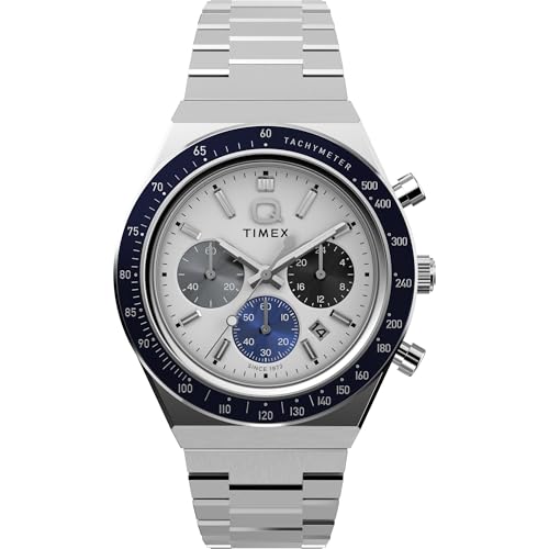 Image of TIMEX Q Sport Analog White Round Dial & Silver Stainless Steel Bracelet Band Water Resistant Men's Wrist Watch - TW2Y36200IK