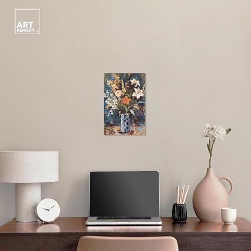 Image of Art Remedy Blue Floral Vase Canvas Floral Vase Wall Art, Gallery Wrapped, 10 inch x 15 inch