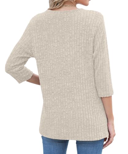 JomeDesign Womens Sweaters 3/4 Length Sleeve Casual Tunic Tops V Neck Fall Outfits Fashion Clothes 20253