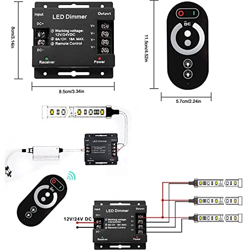 Dimmer Switch, Dc 12V-24V 18A Pwm Led Light Strip Dimmer With Dimmable Slide Remote Control, Adjust Brightness Dimmer Light Switch #TOP2