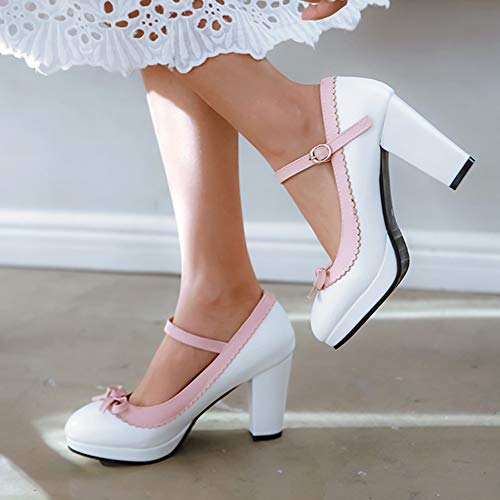 Caradise Womens Sweet Shoes Chunky Platform Mary Janes Pumps with Bow4