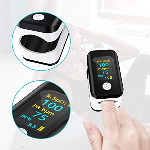 Pulse Oximeter Fingertip,Digital Blood Oxygen Saturation Monitor for Heart Pulse Rate and SpO2 Levels, Portable Oximeter Finger with Pulse (Batteries & Lanyard Included) - Thumbnail 6