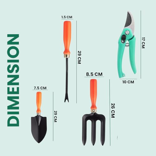 Image of Go Hooked 5 Pcs Gardening Tools Kit Fork, Transplanter, Weeder, Pruner Cutter, Graden Gloves Heavy Duty with Soft Grip Handles Garden Tools Set for Indoor Outdoor Plants, Balcony, Home Garden Use
