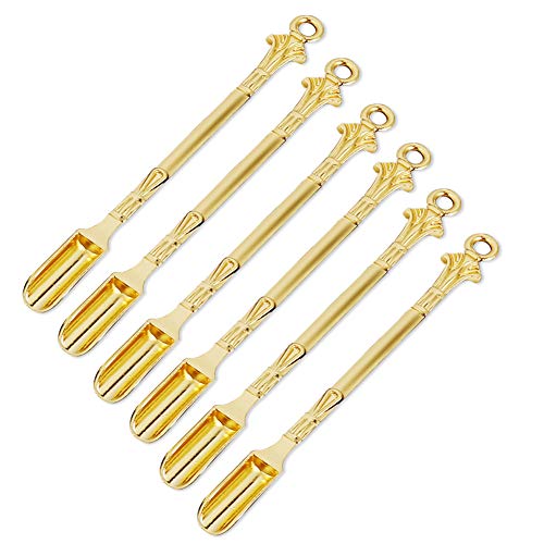 Uspeedy- 6 Pieces Gold Snuff Spoon Powder Scoop Brass Mini Spoon Shovel for Filling Vials with Medicine, Salts, Herbs, Sand, Glitter with Pendant Necklace Loop(Mini Shovel) Uspeedy- 6 Pieces Gold Snuff Spoon Powder Scoop Brass Mini Spoon Shovel for Filling Vials with Medicine, Salts, Herbs, Sand, Glitter with Pendant Necklace Loop(Mini Shovel)