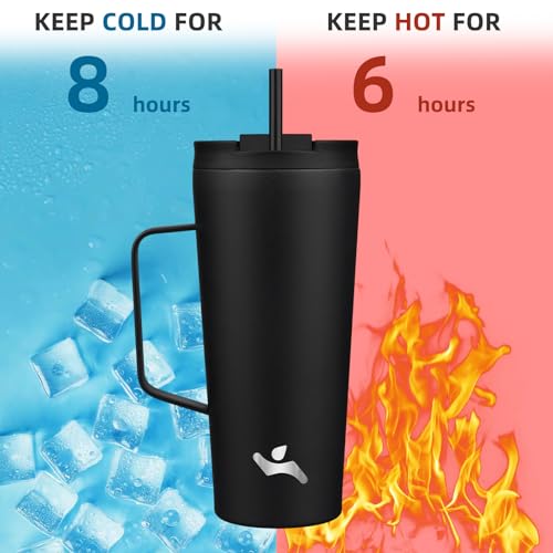 Image of Konokyo 22 oz Insulated Tumbler with Handle & Straw, Stainless Steel Mug