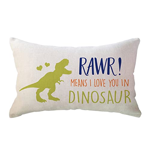 Image of Dinosaur Lumbar Throw Pillow Covers Rawr Means I Love You Pillow Case Dinosaur Gift for Dinosaur Lover Dinosaur Room Decorative Rectangular/Waist Cushion Cover 12×20 Inch for Sofa/Couch/Bed