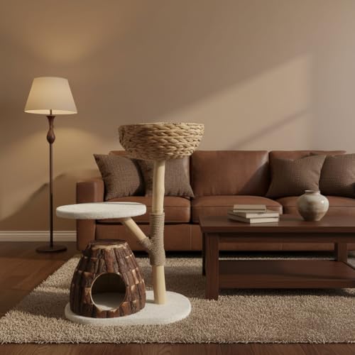 Árbol para Gatos Grande con Ramas Naturales y Casa miniatura 7
