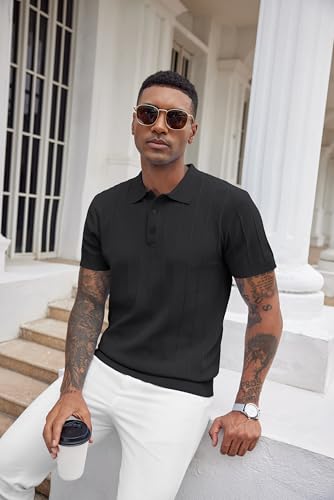 COOFANDY Mens Knit Polo Shirts Short Sleeve Ribbed Textured Polo Shirt Lightweight Casual Golf Shirts Collared T Shirt2