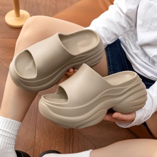 Lady EVA platform heightening slippers - Lightweight opening design, comfortable smooth surface, suitable for indoor and outdoor leisure wear - Solid color home slippers, durable2
