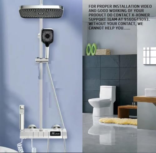 Image of X-XONIER Wall Mount Thermostatic Shower Set digital display 4 function shower set Mixer Hot & Cold, 3 function Handheld, overhead rainfall Jet Spray showers For Bathroom