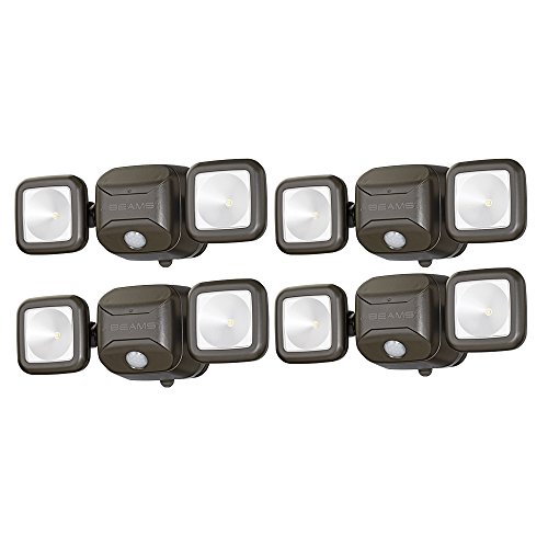 Mr. Beams MB3000 High Performance Wireless Battery Powered Motion Sensing Led Dual Head Security Spotlight, 500 Lumens, Brown, 4 Pack - MB3000-BRN-04-00