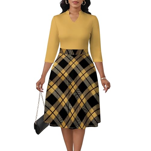 Image of PinkPatty Women's Casual A-line Midi Dresses 3 /4 Sleeve V Neck Fit and Flare Dress with Pockets