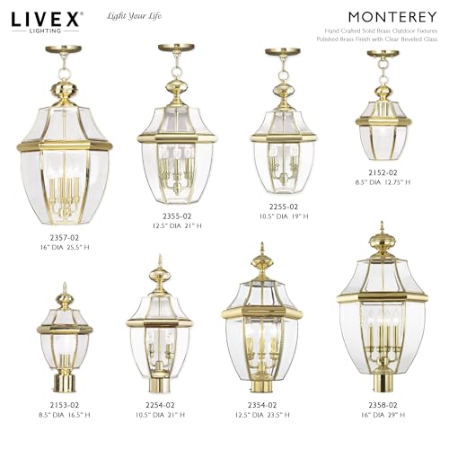 Image of Livex Lighting 2354-02 Monterey 3-Light Fixture, Polished Brass | Dimensions: 17 inch x 9 inch x 11 inch; Clear Beveled Glass; Solid brass construction