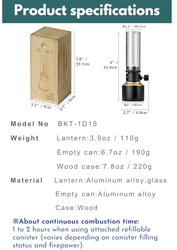 Image of CAMPINGMOON Camping Gas Candle Lantern 15g Refillable Tank (Black) | Soft candle style glow for camp tables and outdoor dining