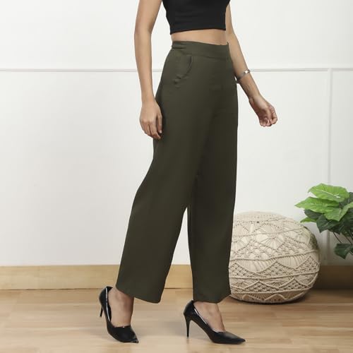 Image of BIBA Women Polyester Relaxed Solid Pants