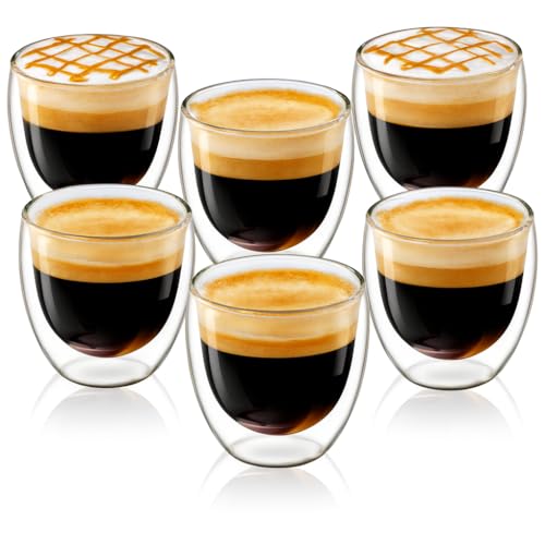 HNNJCK Tasse à café en verre à expresso double paroi de 150 ml lot de 6, tasses à cappuccino,latte,résistant à la chaleur (6, 150, ml/min)