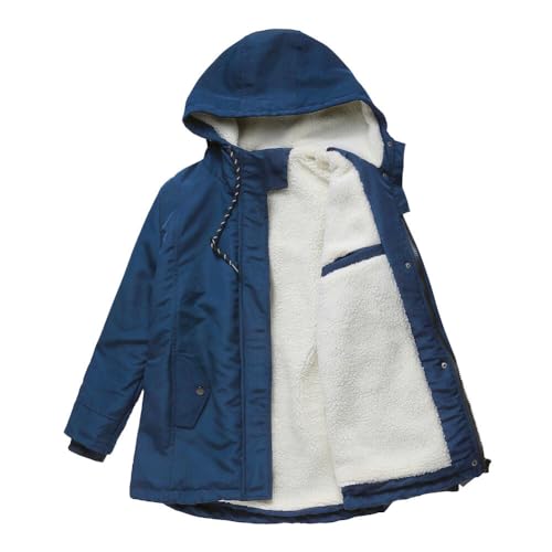 YYNUDA Damen Winterparka Dicker Warm Lang Wintermantel mit Fellkapuze Winter Jacke Outdoor Jacke für Winter Navy blau L