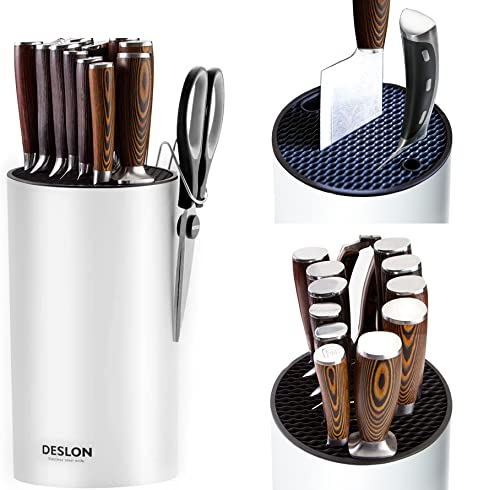 DESLON Knife Block without Knives, Universal Knife Blocks, Knife Holder and Utensil Holder, Knives Block, White Block Design with Scissors-Slot, Holds 12 to 15 Knives,Detachable for Easy Cleaning