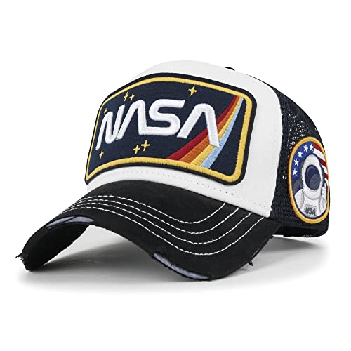 ililily Premium NASA Worm Logo Embroidery Baseball Cap Rainbow Mesh Trucker Hat, Black Bill