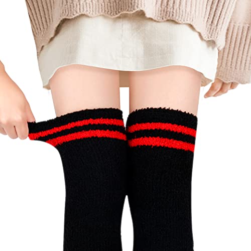 Image of Benefeet Sox Girls Cute Animal Fuzzy Knee High Socks Womens Funny Striped Cozy Winter Warm FluffyThigh High Socks Leg Warmers