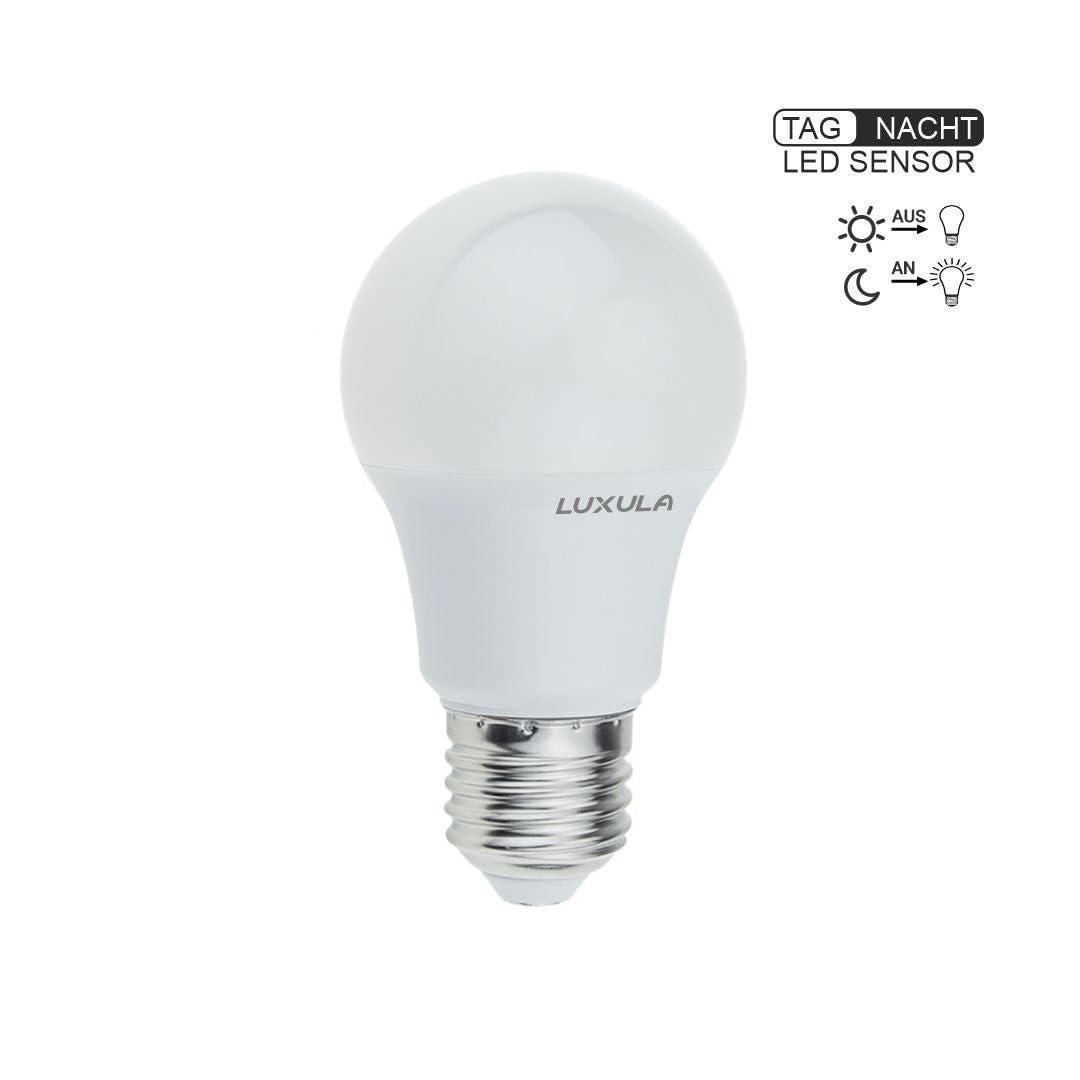 LUXULA LED E27 Leuchtmittel mit Dämmerungssensor 10 Stück - Glühbirne mit Dämmerungssensor, Lichtsensor - 9W 830lm 2700K warmweiß - A60 - energieeffizienter Dämmerungsschalter für draußen