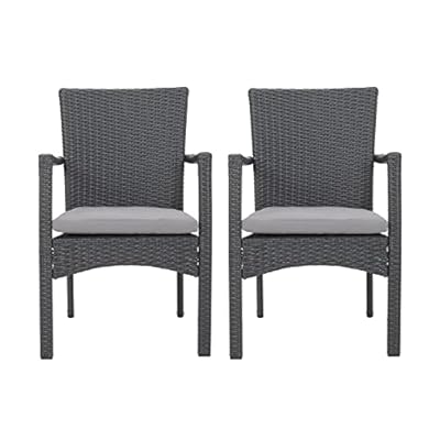 Christopher Knight Home Corsica Outdoor Wicker Dining Chairs with Cushions, 2-Pcs Set, Grey 41uXZSoWZKL. SS400