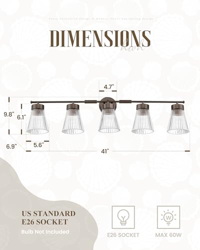 Image of 5-Light Bathroom Vanity Light, HWH Farmhouse Vanity Lights for Bathroom Vanity Lamp Oil Rubbed Bronze, Vanity Sconce with Clear Striped Glass, 5HZG97B-5W ORB
