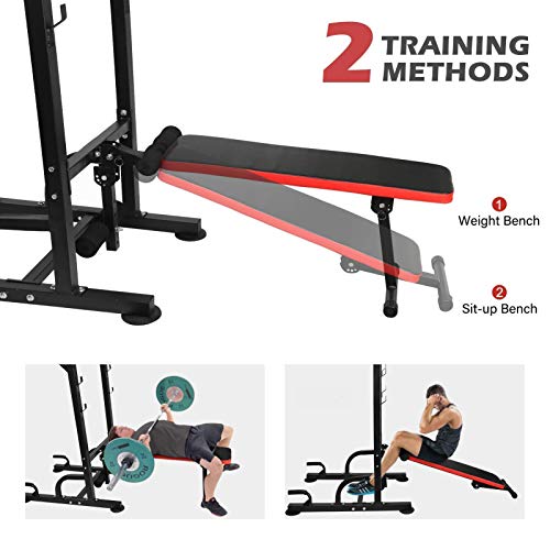 KAC Power Tower with Weight Bench, Adjustable Dip Station, Pull Up Bar for Home Gym Strength Training Workout Equipment