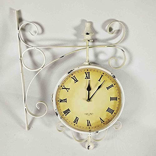 CKKNILV Wall Clock, Outdoor Garden Wall Clock, Blue Double Sided Station Clock Garden Clock 360° Rotation Wrought Iron Retro Waterproof Outdoor Clock Decoration Outside Clock fo