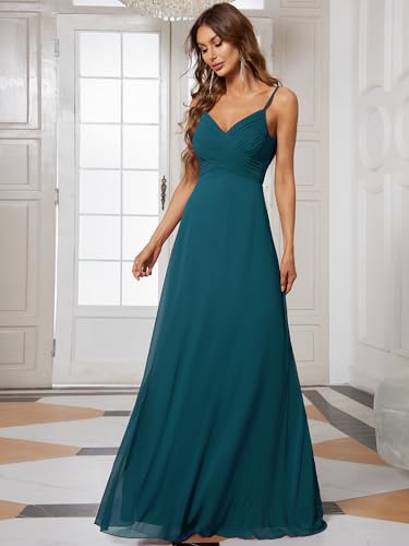 Image of Ever-Pretty Women's Summer Backless Spaghetti Strap Chiffon Bridesmaid Dresses Empire Waist Formal Wedding Guest Dress