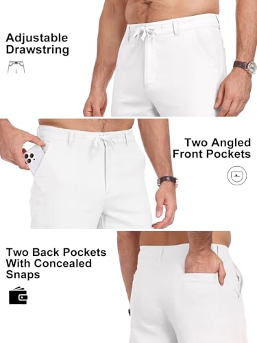 Uusollecy Linen Pants for Men Lightweight Summer Beach Pants Mens Casual Drawstring Waist Linen Trousers 30" 32"4