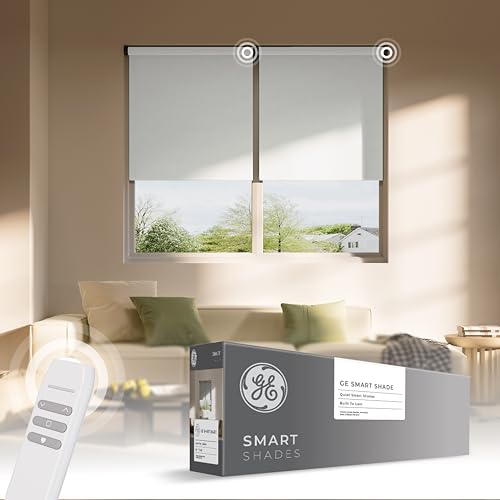 GE Smart Shades, Rechargeable Battery Roller Shade with Remote Control, Blackout White Fabric, Black Hardware, 34-in Wide, 1 Count
