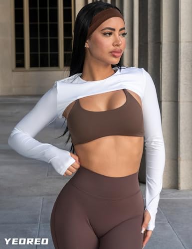 Image of YEOREO Women Crop Top Long Sleeve Bolero Open Front Workout Cropped Shirts Sports Shrug
