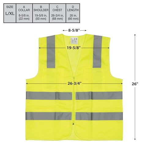 Image of Performance Tool W1580 High-Visibility Reflective Safety Vest, Chest Pockets, Zip Closure, Neon Yellow