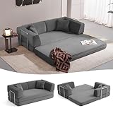 LINSY HOME Schlafsofa - Bodensofa Bed mit Pillow Back Support Armrest - Schlafsofa Klappbar 200 cm Breit- Compressed Sofa in Box - Cord Stoff für Wohnzimmer Schlafzimmer - Grau