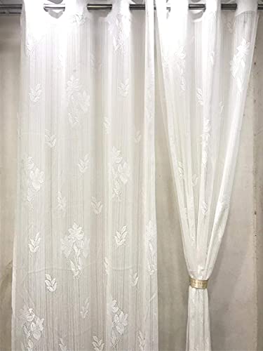 Image of Honger Polyester Beautiful Decorated Net Tissue Pack of 2 Pecs Curtains for White Stripe Net Curtains for 4 x 7 Feet Door Curtains for Living Room || Home Sheer Curtains