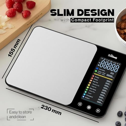 Image of Digital Food Scale with Nutrition Mode Including Calories and Macros, Smart Kitchen Scale Measures Upto 5 kg with 1g Graduation, Bluetooth and App Connectivity for Daily Food Tracking