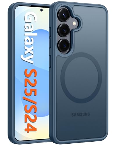 FNTCASE for Samsung Galaxy S25 Case: Magnetic Matte Textured Military Grade Drop Protection Translucent Cell Phone Cover - Slim Rugged Durable Shockproof Protective Bumper Cases- 6.2 inches(Blue)