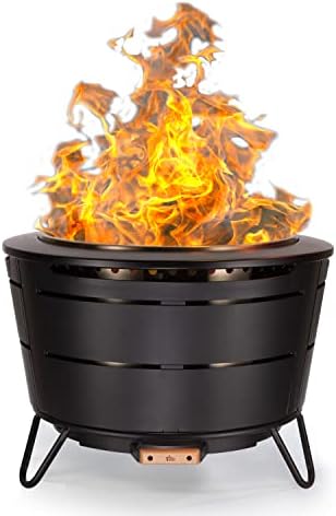 TIKI Brand Reunion Smokeless Fire Pit | Large Wood Burning Outdoor Fire Pit, Great for Large Gatherings - Includes Starter Pack, Modern Design with Removable Ash Pan, 27.5x27.5x20 in, Black
