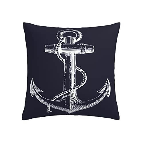 Varun Throw Pillow Covers White Nautical Anchor Navy Blue Background Square Pillowcase For Home Decor Sofa Car Bedroom Pillow Case 18X18Inch #TOP1