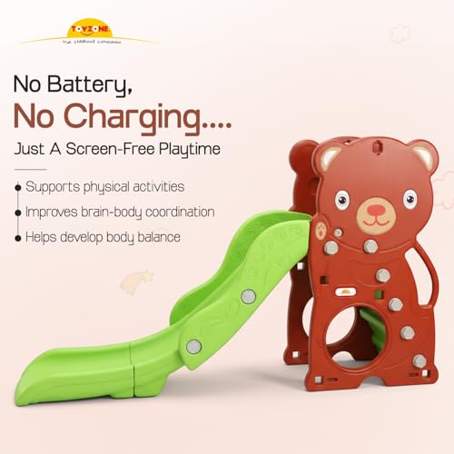Image of Toyzone Love Bear Slide for Kids | Baby Play Slide | Indoor & Outdoor Kids Slide | Easy Assembly | Safe Rounded Design | BIS Certified | Made in India | Kids Slide for 2-12 Years, Upto 70 kgs