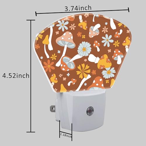Image of Vintage Mushrooms Night Light Plug into Wall, Boho Flowers Night Light with Dusk to Dawn Sensor for Kid Girls Boys Women Men Bedroom, Hallway, Kitchen, Bathroom, Stairs Decor