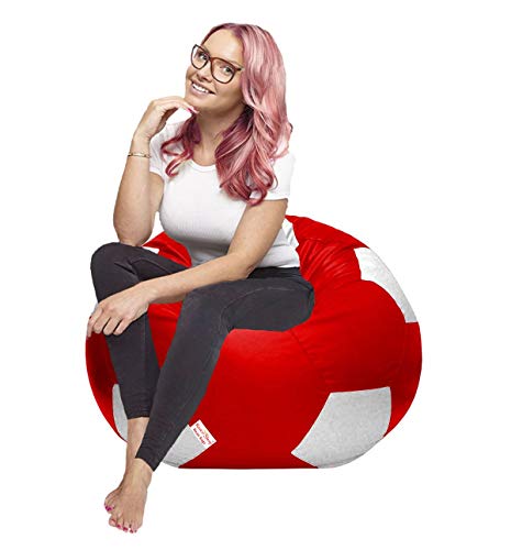 Image of RnS Rest 'n' Sleep - Filled Football Bean Bags with Filler, 3XL, White and Red with 1 Year Warranty