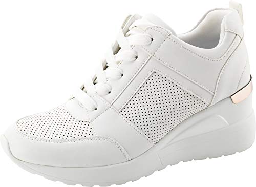 Yolanda Zula Women s Wedge Sneakers High Heel Fashion Lightweight Walking Shoes White, 7.5