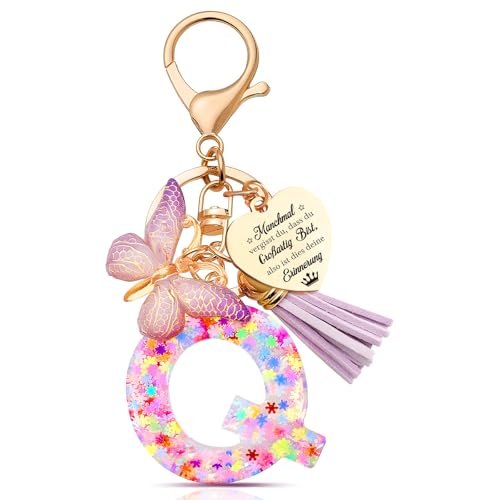 Anruzon Schlüsselanhänger Mädchen - Buchstabe Schlüssel - Anhänger Schmetterling Schlüsselanhänger - Weihnachten - Einschulung Geschenk - Keychain Geschenk für Kinder, Mädchen, Frauen