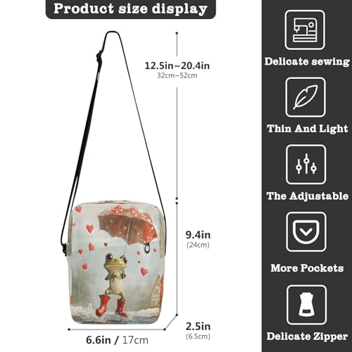 Crossbody Bag Funny Frog Red Umbrella Messenger Bag for Women Men Purse Shoulder Bag Satchel Bag with Adjustable Strap 214B89383
