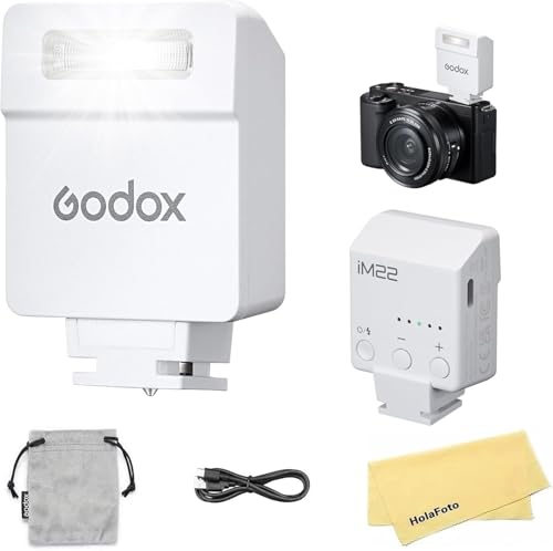 Image of Godox iM22 White Camera Flash for Canon Sony Nikon Fuji Panasonic Olympus Pentax and Other DSLR Cameras with Standard Hot Shoe,3s Recycle Time,440 Full-Power Flashes