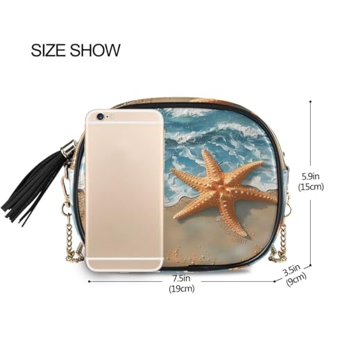 ALAZA Women's Starfish on The Beach PU Leather Crossbody Bag Shoulder Purse with Tassel3