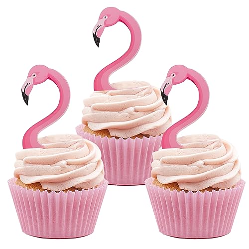 24 Pièces Flamant Rose Cupcake Toppers, Tropical Décoration Gâteau Anniversaire, Aloha Cake Topper Décoration pour Hawaii Aloha Luau Décoration de Fête...