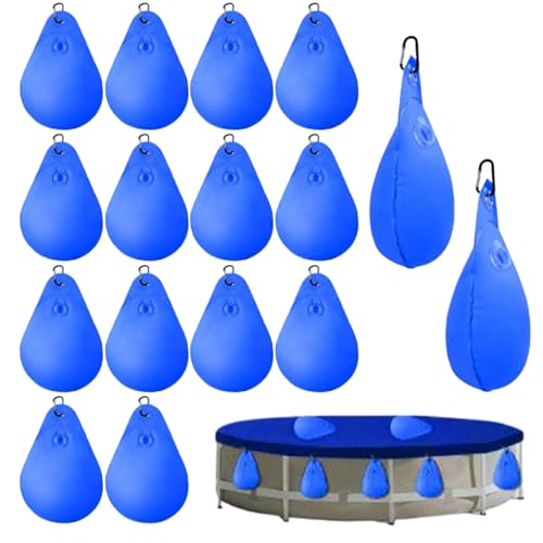 Bolsas de Agua para Cubierta de Piscina, 16 Piezas, Pesas de Cubierta de Piscina de PVC Resistente a Prueba de Fugas con Orificio, Bolsas de Peso de Agua Colgantes anticongelantes para protecció